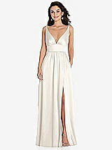 Front View Thumbnail - Ivory Deep V-Neck Shirred Skirt Maxi Dress with Convertible Straps