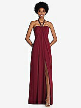 Front View Thumbnail - Burgundy Draped Chiffon Grecian Column Gown with Convertible Straps