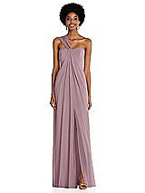 Alt View 1 Thumbnail - Dusty Rose Draped Chiffon Grecian Column Gown with Convertible Straps
