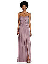 Alt View 3 Thumbnail - Dusty Rose Draped Chiffon Grecian Column Gown with Convertible Straps