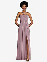 Front View Thumbnail - Dusty Rose Draped Chiffon Grecian Column Gown with Convertible Straps