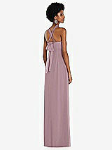 Side View Thumbnail - Dusty Rose Draped Chiffon Grecian Column Gown with Convertible Straps