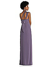 Alt View 2 Thumbnail - Lavender Draped Chiffon Grecian Column Gown with Convertible Straps