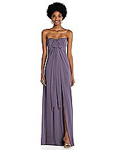 Alt View 3 Thumbnail - Lavender Draped Chiffon Grecian Column Gown with Convertible Straps