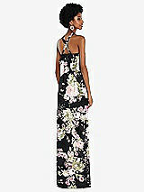 Side View Thumbnail - Noir Garden Draped Chiffon Grecian Column Gown with Convertible Straps