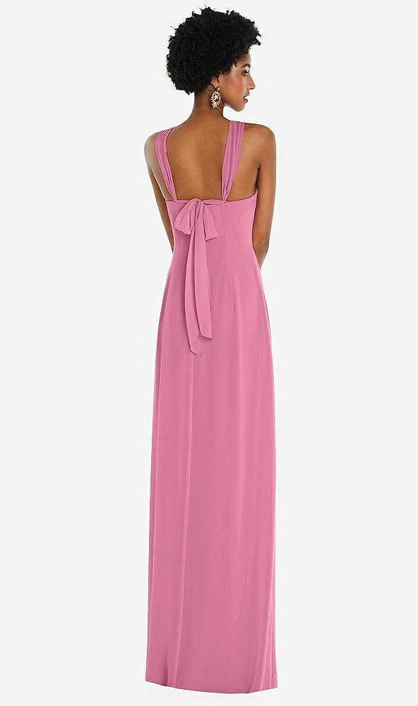 Back View - Orchid Pink Draped Chiffon Grecian Column Gown with Convertible Straps
