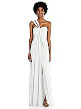 Alt View 1 Thumbnail - White Draped Chiffon Grecian Column Gown with Convertible Straps