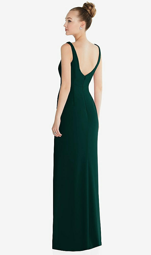 Back View - Evergreen Wide Strap Slash Cutout Empire Dress with Front Slit