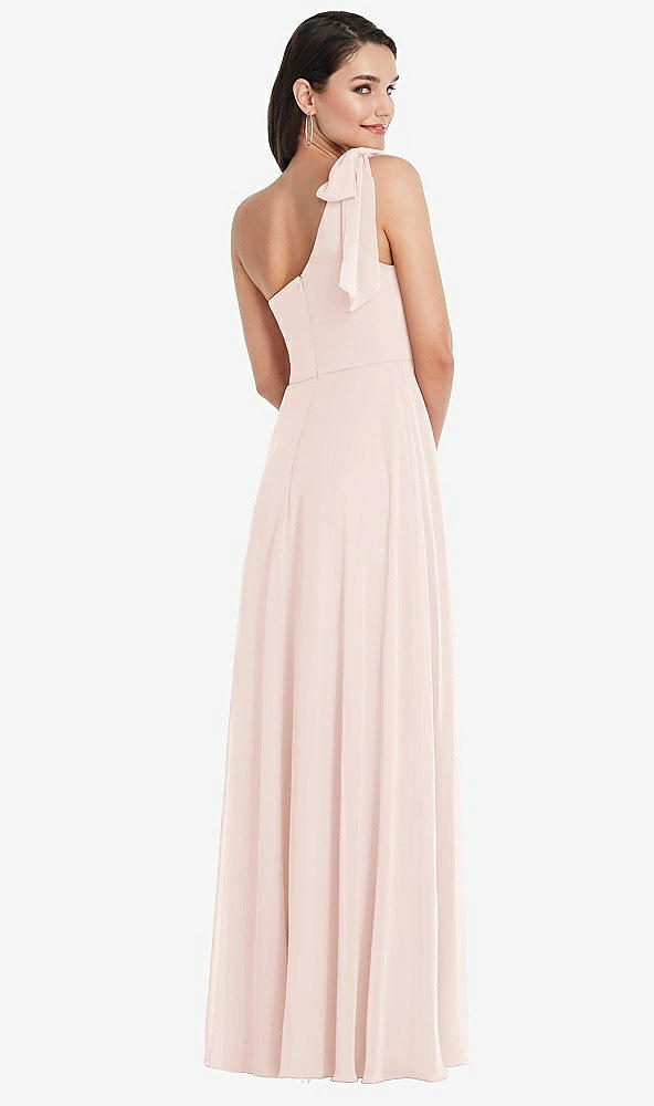 Back View - Blush Draped One-Shoulder Maxi Dress with Scarf Bow