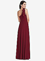 Rear View Thumbnail - Burgundy Draped One-Shoulder Maxi Dress with Scarf Bow