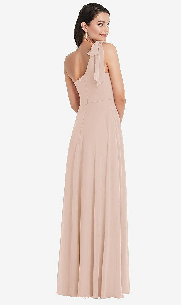 Back View - Cameo Draped One-Shoulder Maxi Dress with Scarf Bow