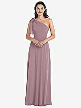 Front View Thumbnail - Dusty Rose Draped One-Shoulder Maxi Dress with Scarf Bow