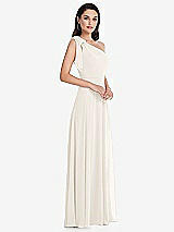 Side View Thumbnail - Ivory Draped One-Shoulder Maxi Dress with Scarf Bow