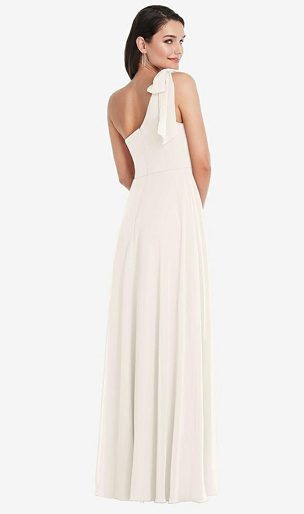 Back View - Ivory Draped One-Shoulder Maxi Dress with Scarf Bow