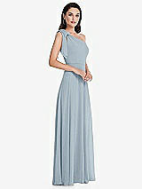 Side View Thumbnail - Mist Draped One-Shoulder Maxi Dress with Scarf Bow