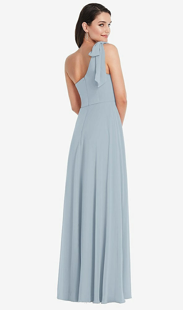 Back View - Mist Draped One-Shoulder Maxi Dress with Scarf Bow