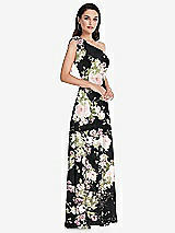 Side View Thumbnail - Noir Garden Draped One-Shoulder Maxi Dress with Scarf Bow