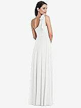 Rear View Thumbnail - White Draped One-Shoulder Maxi Dress with Scarf Bow