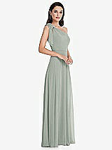 Side View Thumbnail - Willow Green Draped One-Shoulder Maxi Dress with Scarf Bow