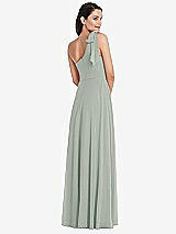 Rear View Thumbnail - Willow Green Draped One-Shoulder Maxi Dress with Scarf Bow