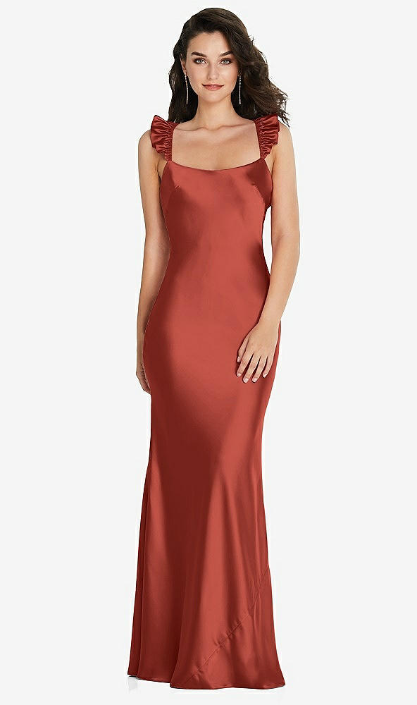 Front View - Amber Sunset Ruffle Trimmed Open-Back Maxi Slip Dress