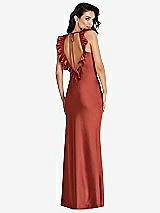 Rear View Thumbnail - Amber Sunset Ruffle Trimmed Open-Back Maxi Slip Dress