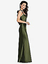 Side View Thumbnail - Olive Green Ruffle Trimmed Open-Back Maxi Slip Dress