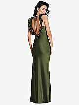 Rear View Thumbnail - Olive Green Ruffle Trimmed Open-Back Maxi Slip Dress