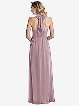 Rear View Thumbnail - Dusty Rose Empire Waist Shirred Skirt Convertible Sash Tie Maxi Dress