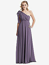Alt View 3 Thumbnail - Lavender Empire Waist Shirred Skirt Convertible Sash Tie Maxi Dress