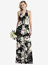 Front View Thumbnail - Noir Garden Empire Waist Shirred Skirt Convertible Sash Tie Maxi Dress