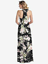 Rear View Thumbnail - Noir Garden Empire Waist Shirred Skirt Convertible Sash Tie Maxi Dress