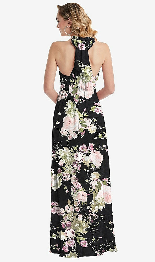 Back View - Noir Garden Empire Waist Shirred Skirt Convertible Sash Tie Maxi Dress