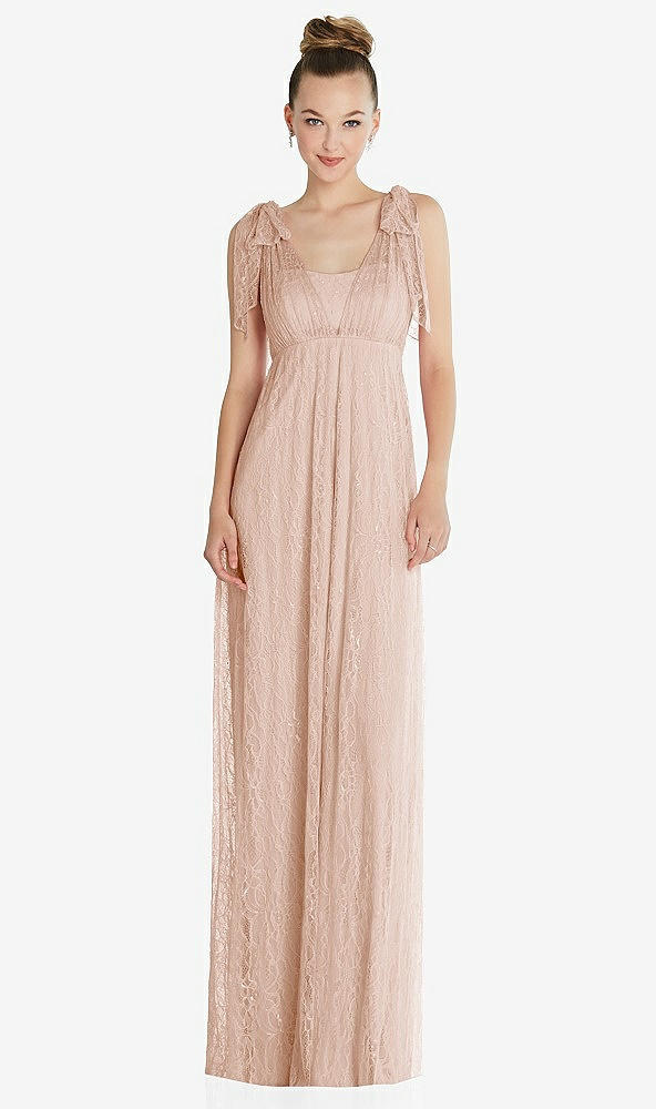 Front View - Cameo Empire Waist Convertible Sash Tie Lace Maxi Dress