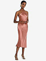 Front View Thumbnail - Desert Rose Diamond Halter Bias Midi Slip Dress with Convertible Straps