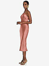 Side View Thumbnail - Desert Rose Diamond Halter Bias Midi Slip Dress with Convertible Straps