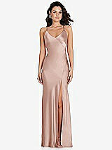 Front View Thumbnail - Toasted Sugar V-Neck Convertible Strap Bias Slip Dress with Front Slit