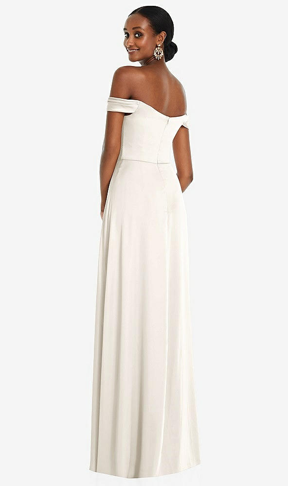 Back View - Ivory Off-the-Shoulder Flounce Sleeve Empire Waist Gown with Front Slit