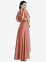 Rear View Thumbnail - Desert Rose Blouson Bodice Deep V-Back High Low Dress with Flutter Sleeves