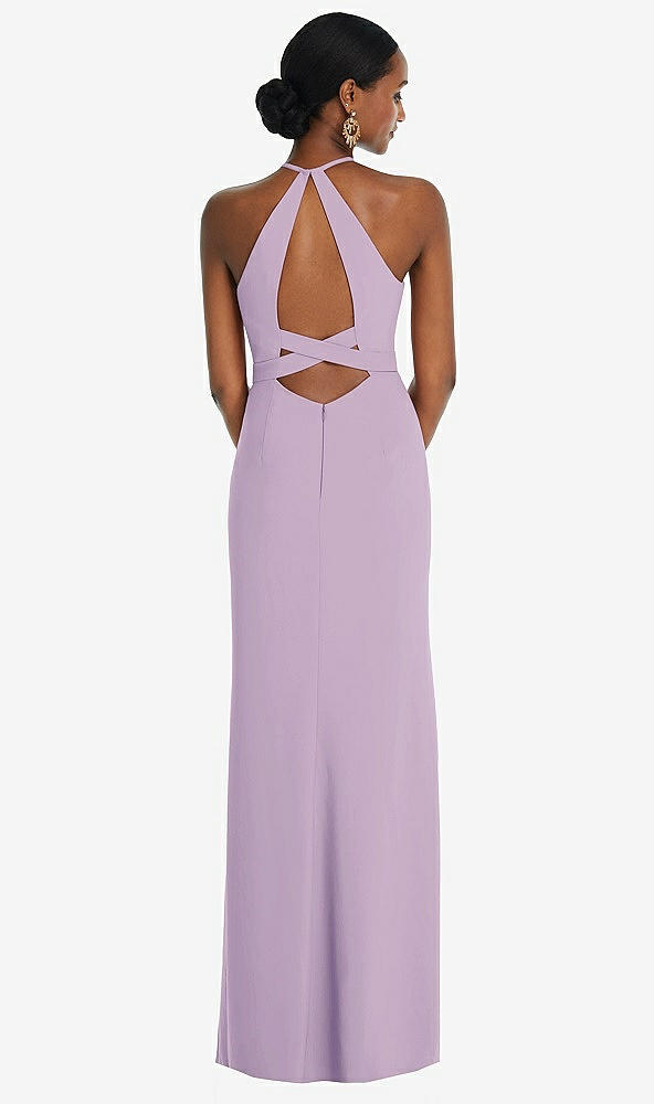 Back View - Pale Purple Halter Criss Cross Cutout Back Maxi Dress