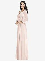 Side View Thumbnail - Blush Off-the-Shoulder Puff Sleeve Maxi Dress with Front Slit