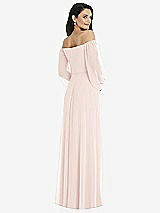 Rear View Thumbnail - Blush Off-the-Shoulder Puff Sleeve Maxi Dress with Front Slit