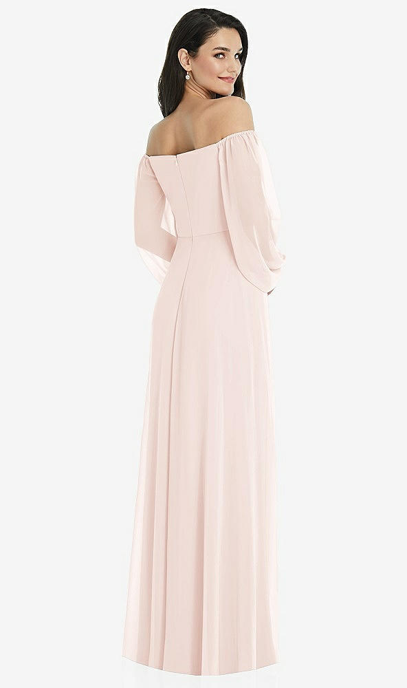 Back View - Blush Off-the-Shoulder Puff Sleeve Maxi Dress with Front Slit
