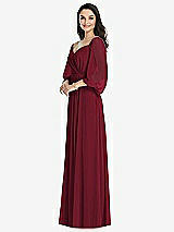 Side View Thumbnail - Burgundy Off-the-Shoulder Puff Sleeve Maxi Dress with Front Slit