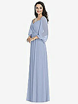 Side View Thumbnail - Sky Blue Off-the-Shoulder Puff Sleeve Maxi Dress with Front Slit