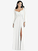 Alt View 1 Thumbnail - White Off-the-Shoulder Puff Sleeve Maxi Dress with Front Slit