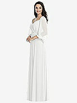 Side View Thumbnail - White Off-the-Shoulder Puff Sleeve Maxi Dress with Front Slit