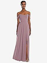 Front View Thumbnail - Dusty Rose Off-the-Shoulder Basque Neck Maxi Dress with Flounce Sleeves