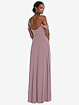 Rear View Thumbnail - Dusty Rose Off-the-Shoulder Basque Neck Maxi Dress with Flounce Sleeves