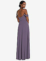 Rear View Thumbnail - Lavender Off-the-Shoulder Basque Neck Maxi Dress with Flounce Sleeves